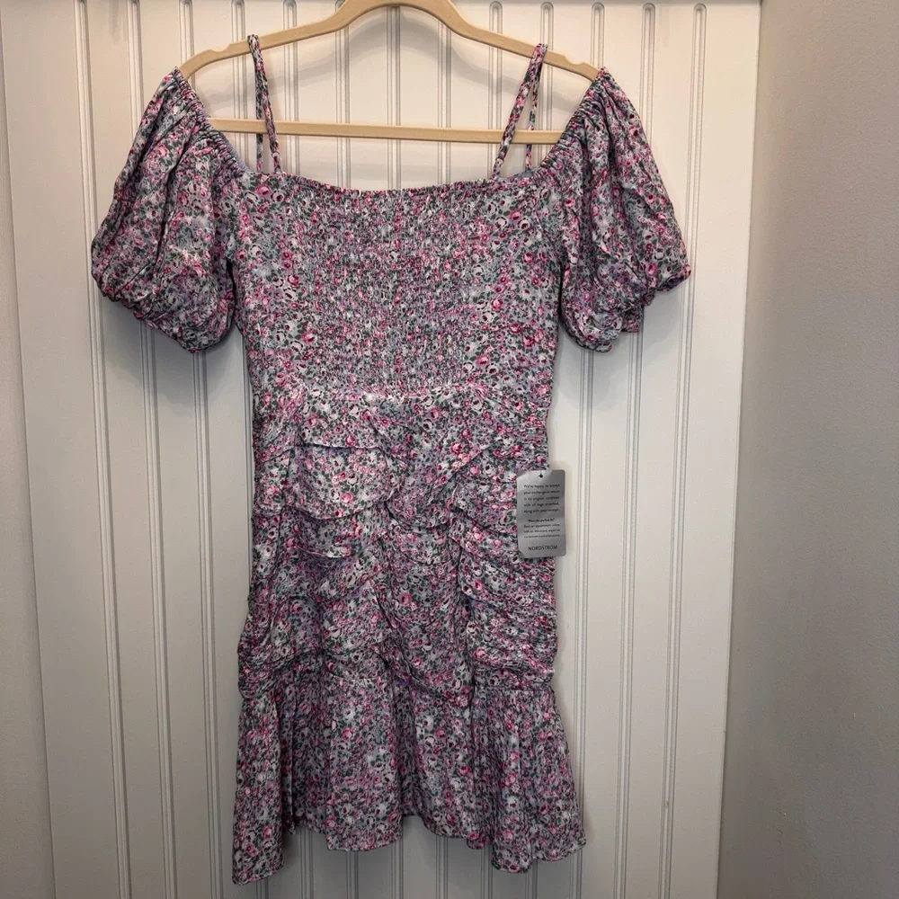 Astr The Label Pink Blue Ditzy Floral Off-Shoulder Garden Girl Weddng Min Dress - Picture 8 of 8